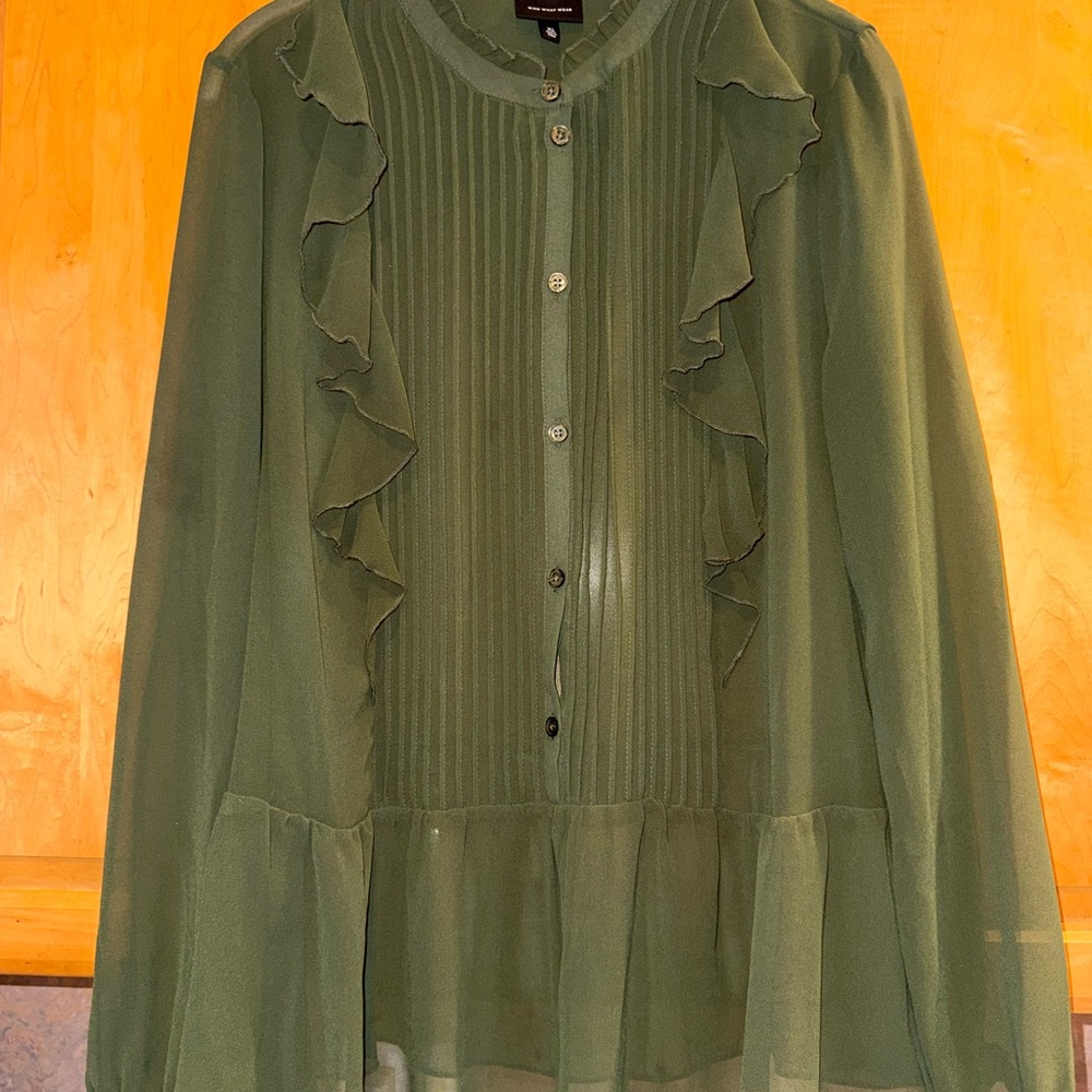 Elegant Green Ruffle Blouse